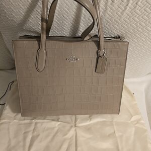 Coach Beige Croc-Embossed Tote Bag